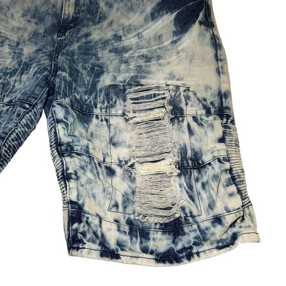 Blue Cult Distressed Jean Faded Shorts Men's Size 46 Acid Wash Ribbing Hiphop - Picture 3 of 7